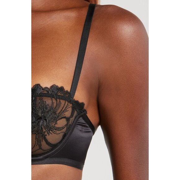🆕ETAM Amaryllis Embroidered Underwire Demi Sheer Lace Bra 36D Black - Picture 4 of 10